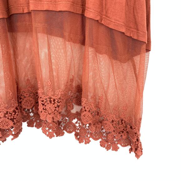 SOLD Marlow Tunic Tank Top Womens Size XL Rust Sheer Mesh Crochet Lace Hem - Picture 5 of 7